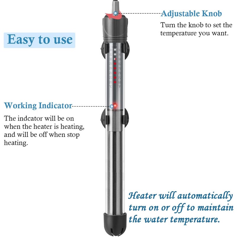 HITOP 50W 100W 300W Adjustable Aquarium Heater, Submersible Fish Tank Heater Thermostat with Suction Cup (300W) - Image 3